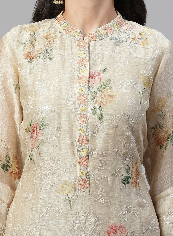 Printed Chanderi Kurti With Pant