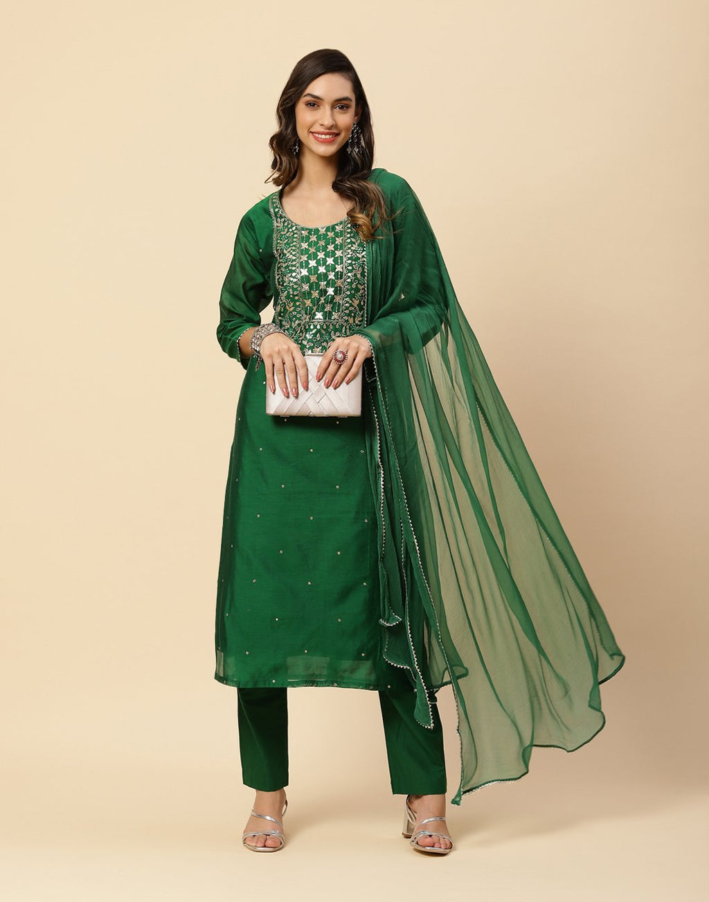 Embroidered Cotton Salwar Kameez Stitched Suit With Chiffon Dupatta