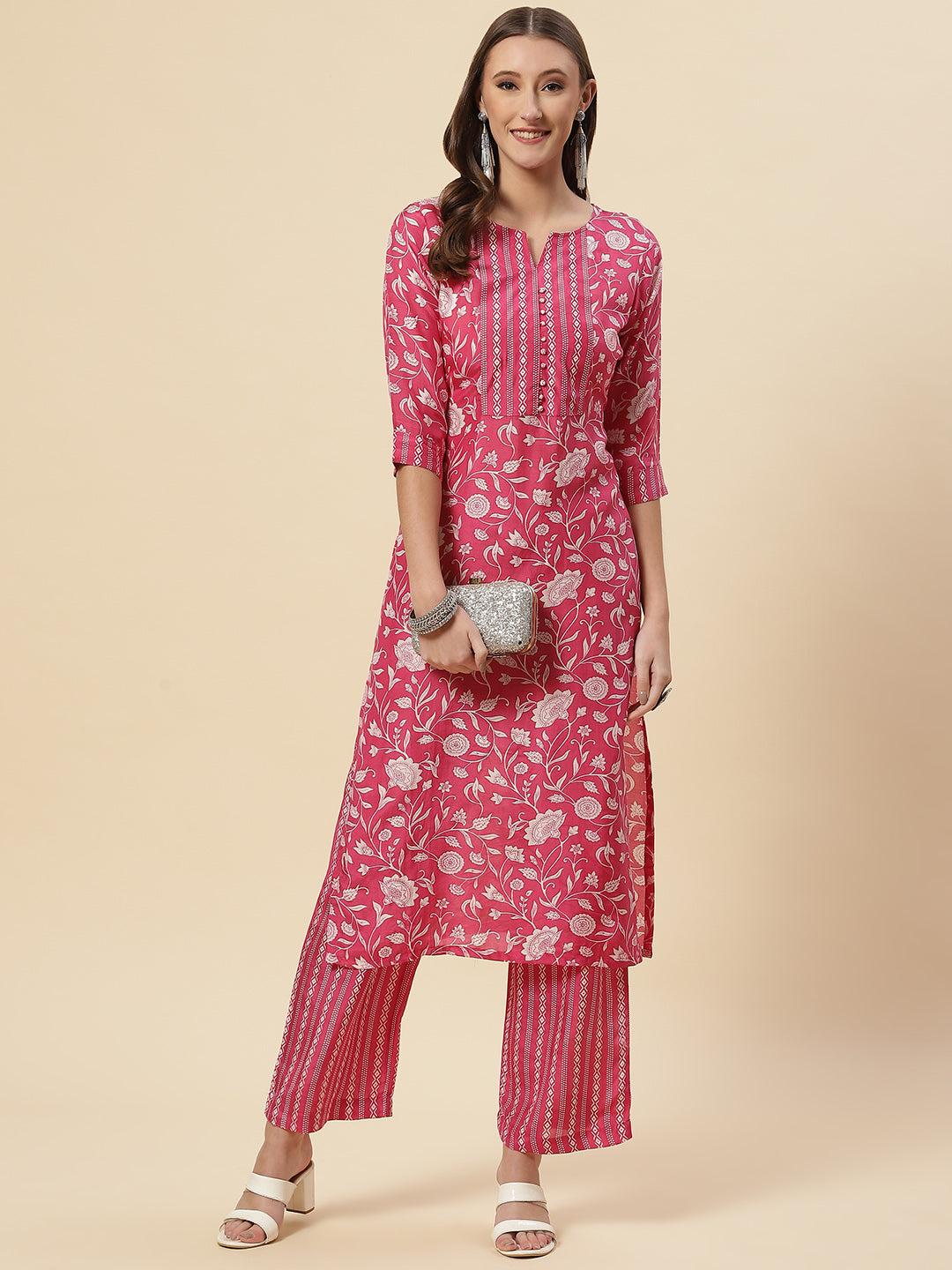 Floral Printed Muslin Kurta With Pants