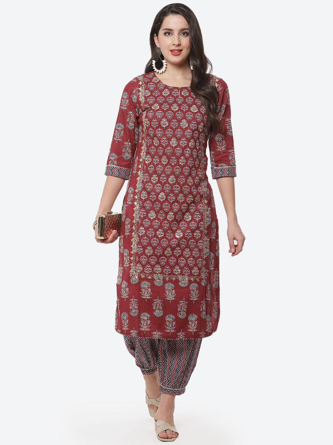 Booti Sequence Cotton Kurti With Afghani Pant