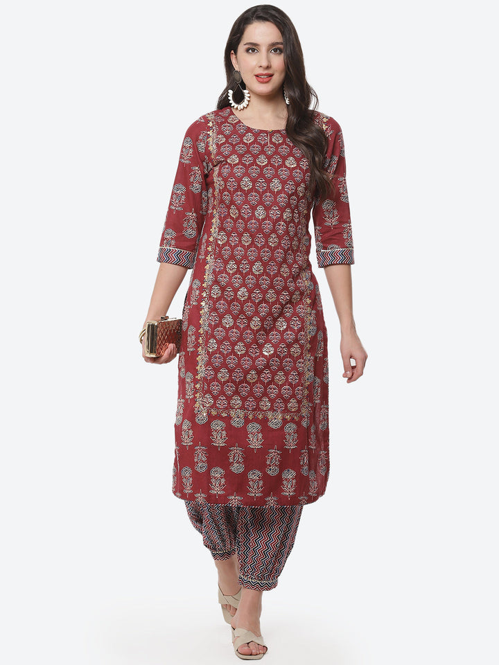 Booti Sequence Cotton Kurti With Afghani Pant