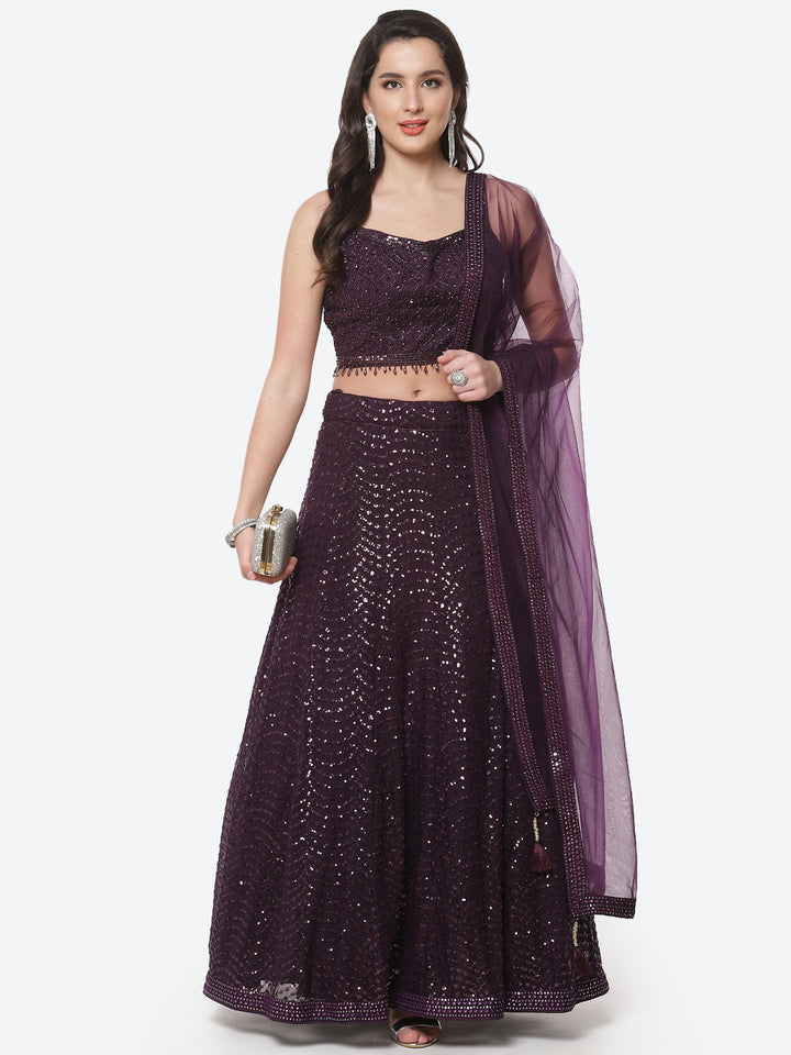 Sequin Net Lehenga Choli With Tassels Dupatta