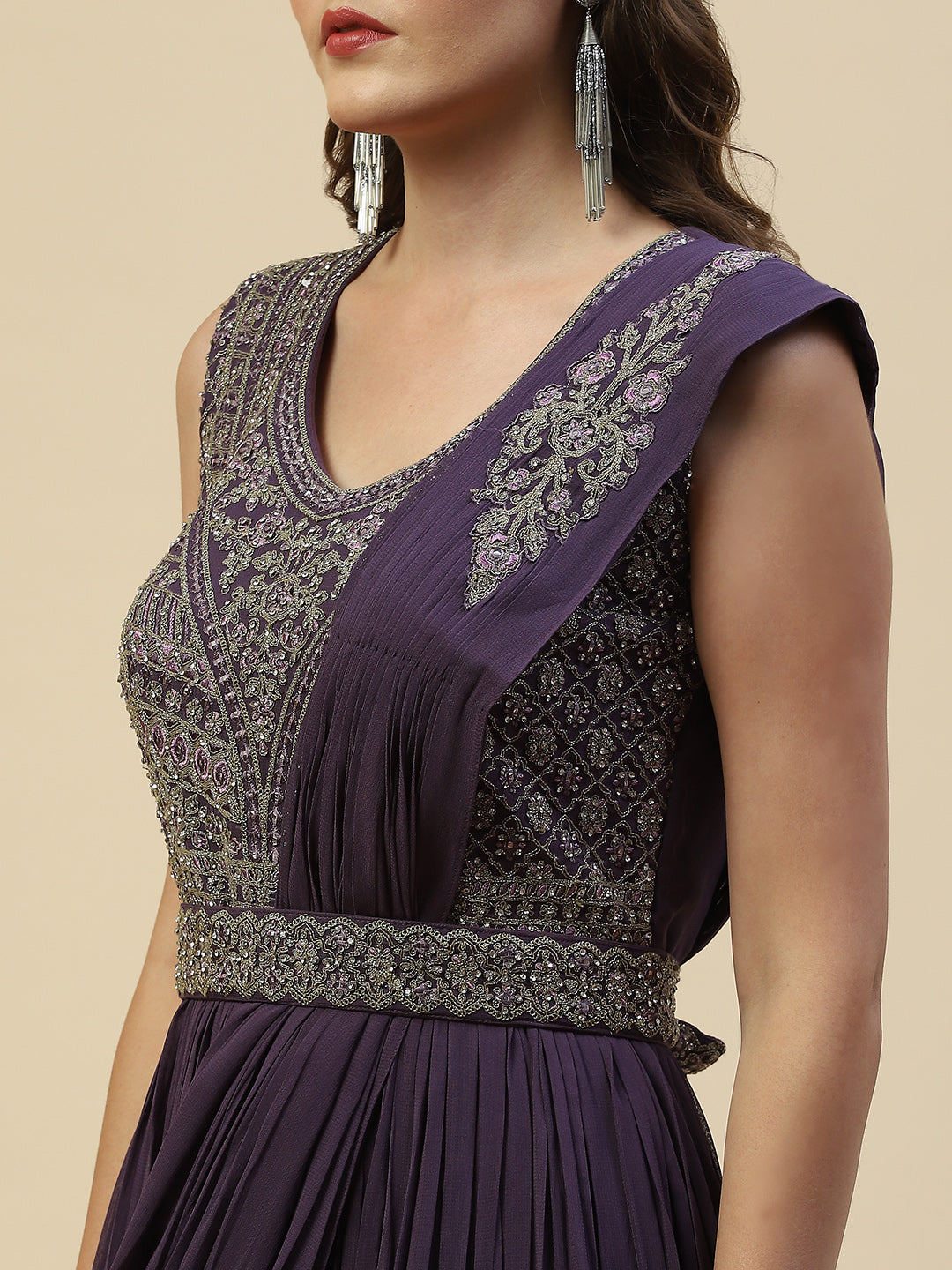 Resham Sequin Embroidered Georgette Kurta With Churidar &amp; Dupatta
