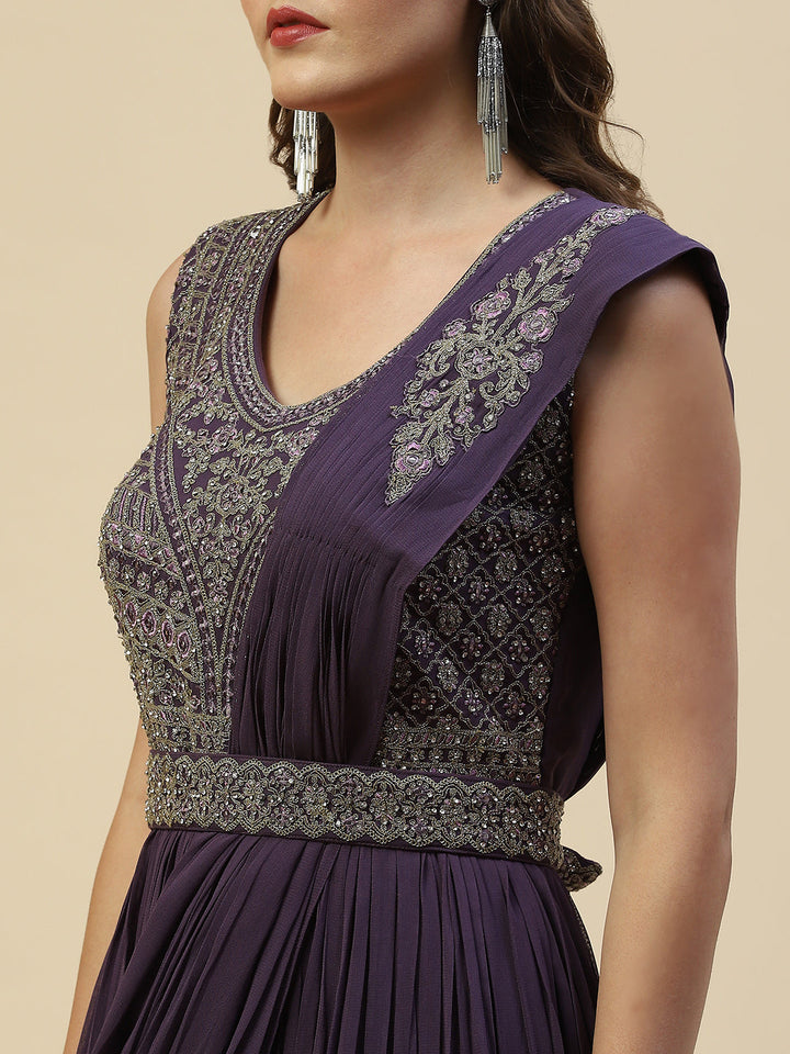 Resham Sequin Embroidered Georgette Kurta With Churidar &amp; Dupatta