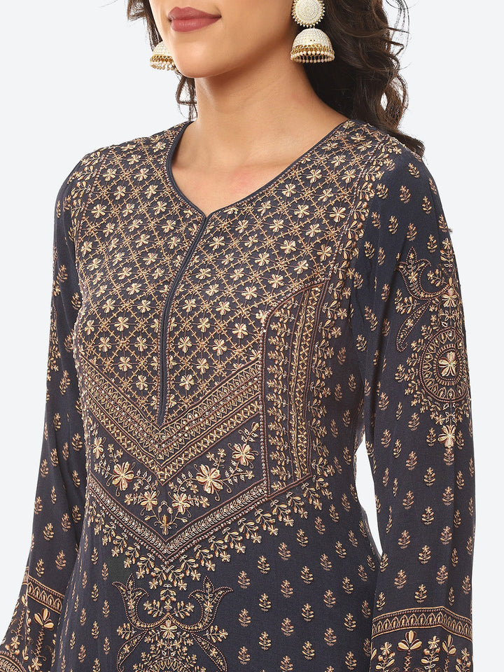 Digital Printed Crepe Kurta With Palazzo &amp; Georgette Dupatta