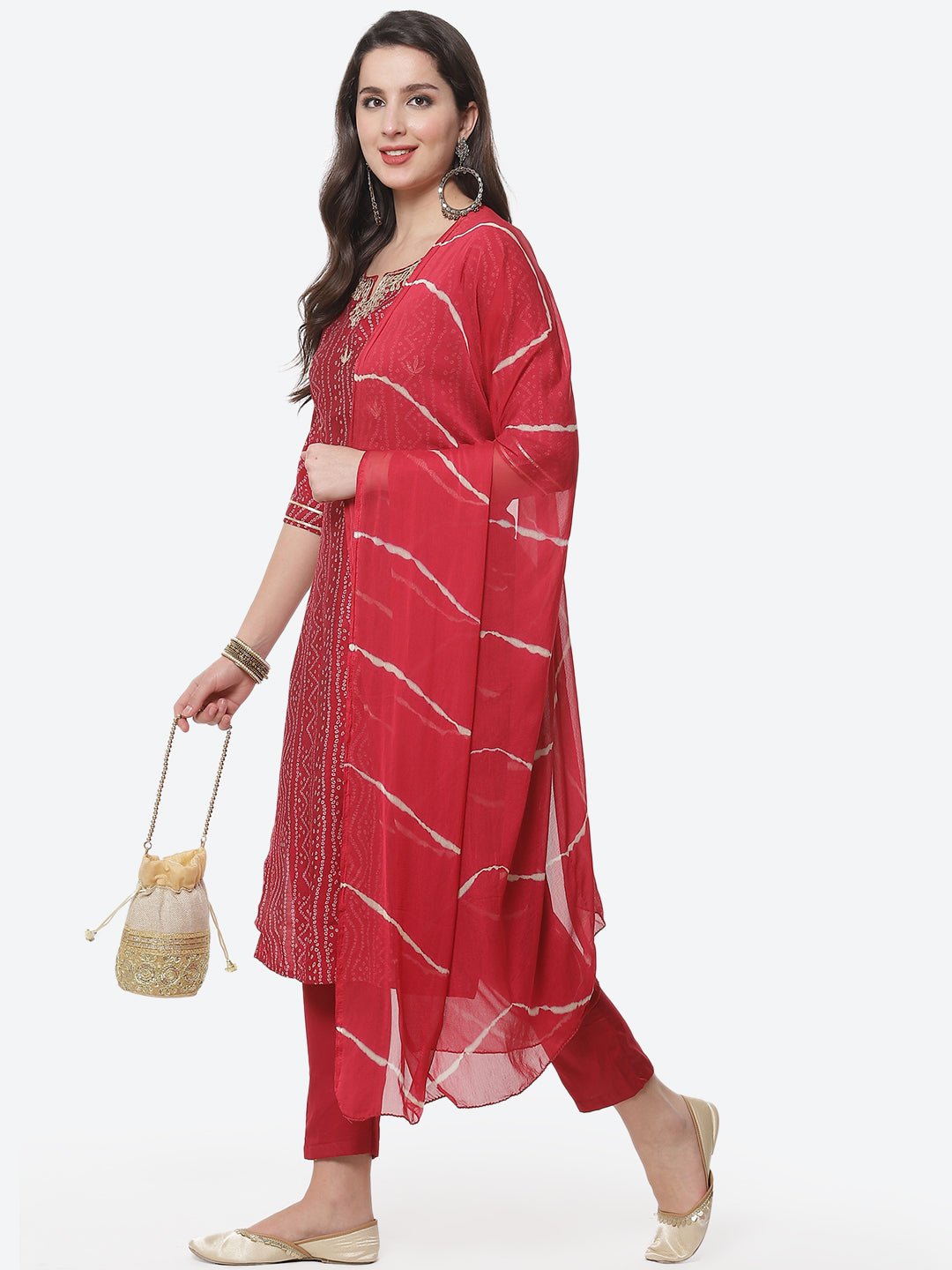 Cotton Muslin Printed Kurti With Pant And Dupatta