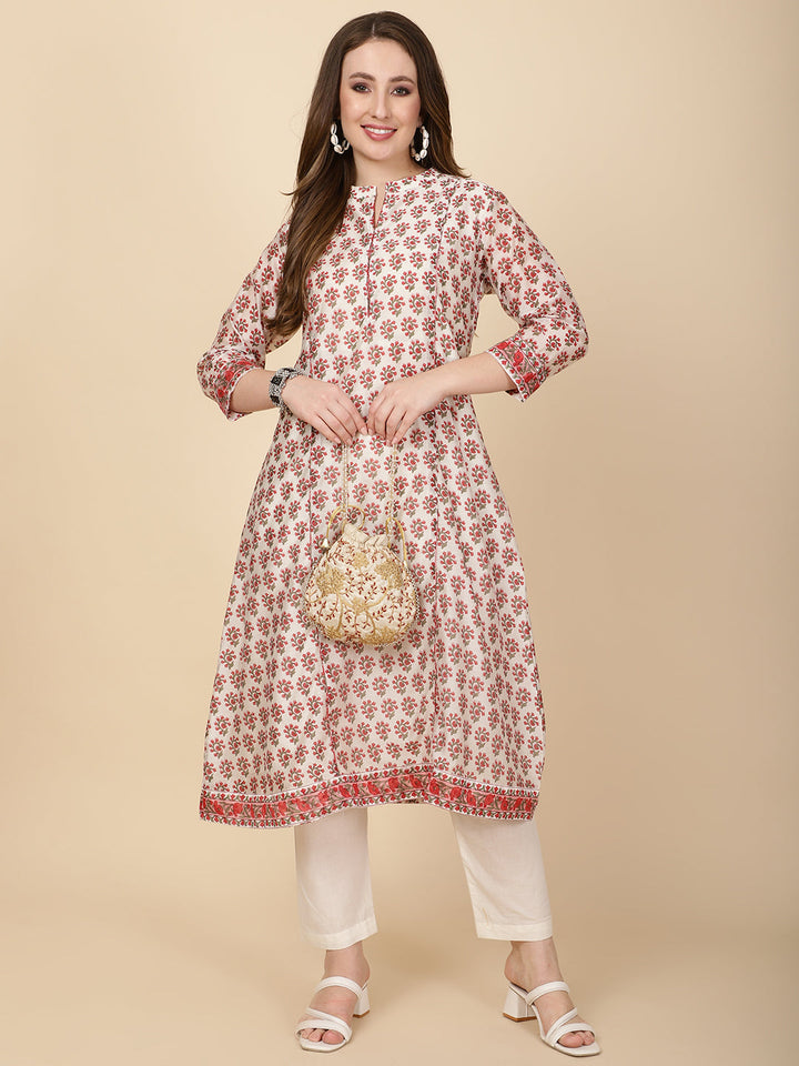 Floral Printed Cotton Kurta With Pants