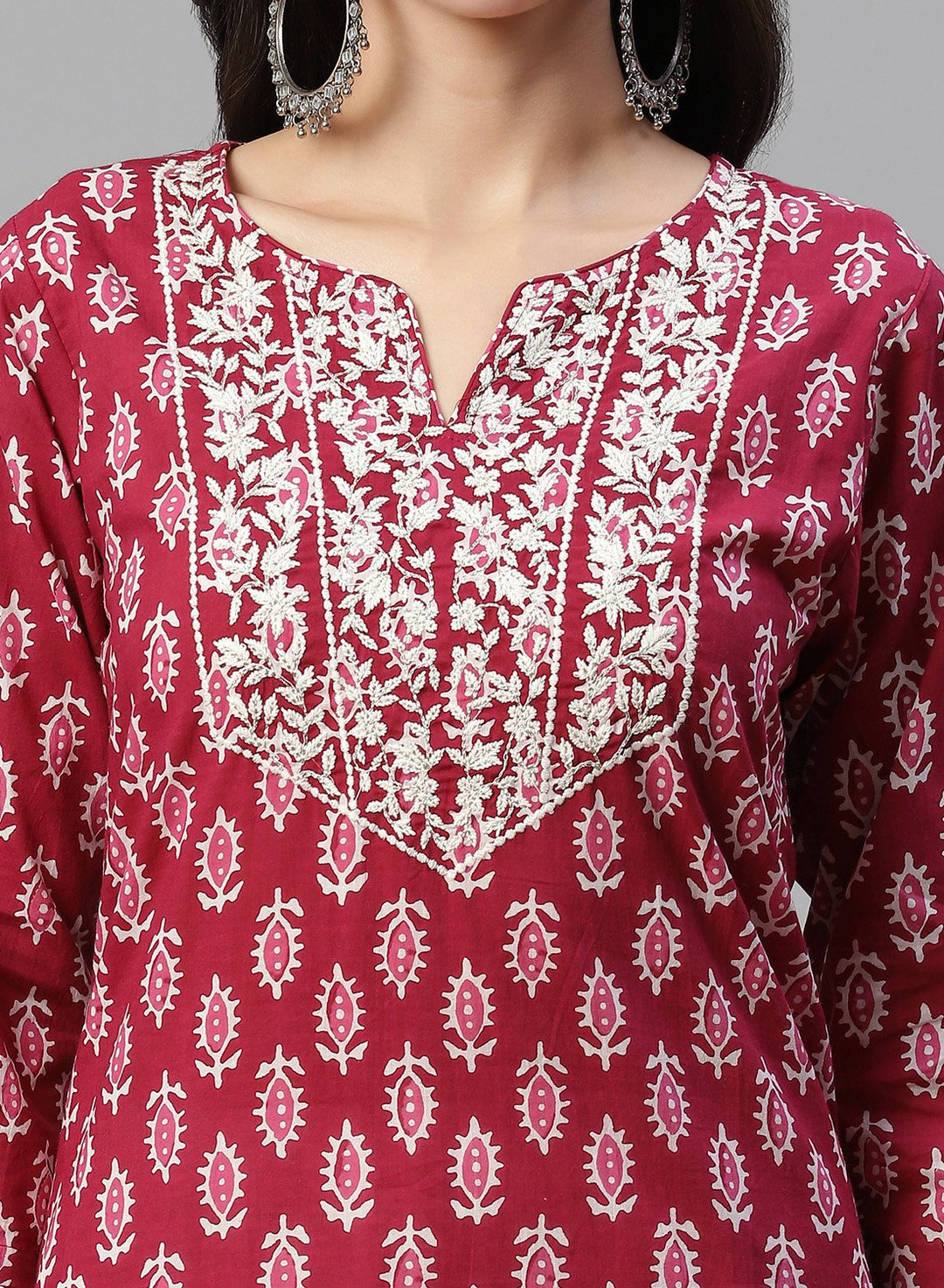 Yoke Embroidered Cotton Printed Kurti Pant Set