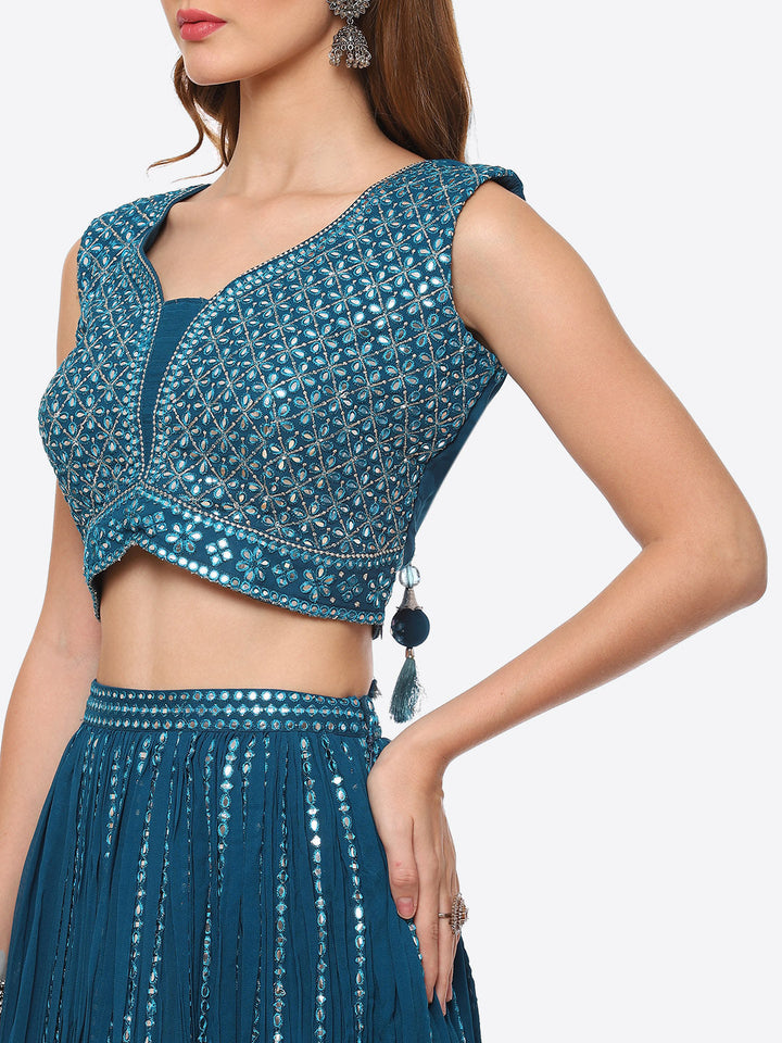 Mirror Work Georgette Choli With Laacha &amp; Net Dupatta