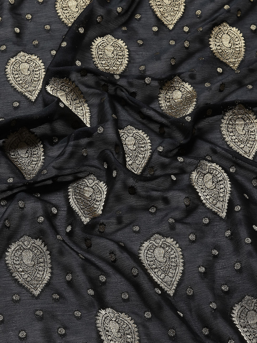 Zari Booti Crepe Plain Saree