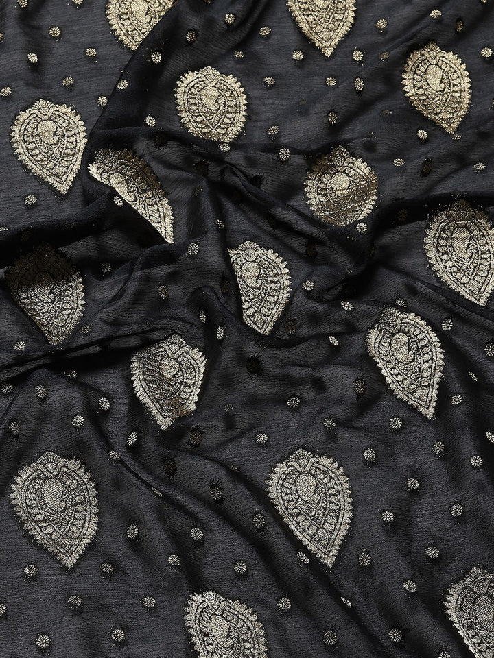 Zari Booti Crepe Plain Saree