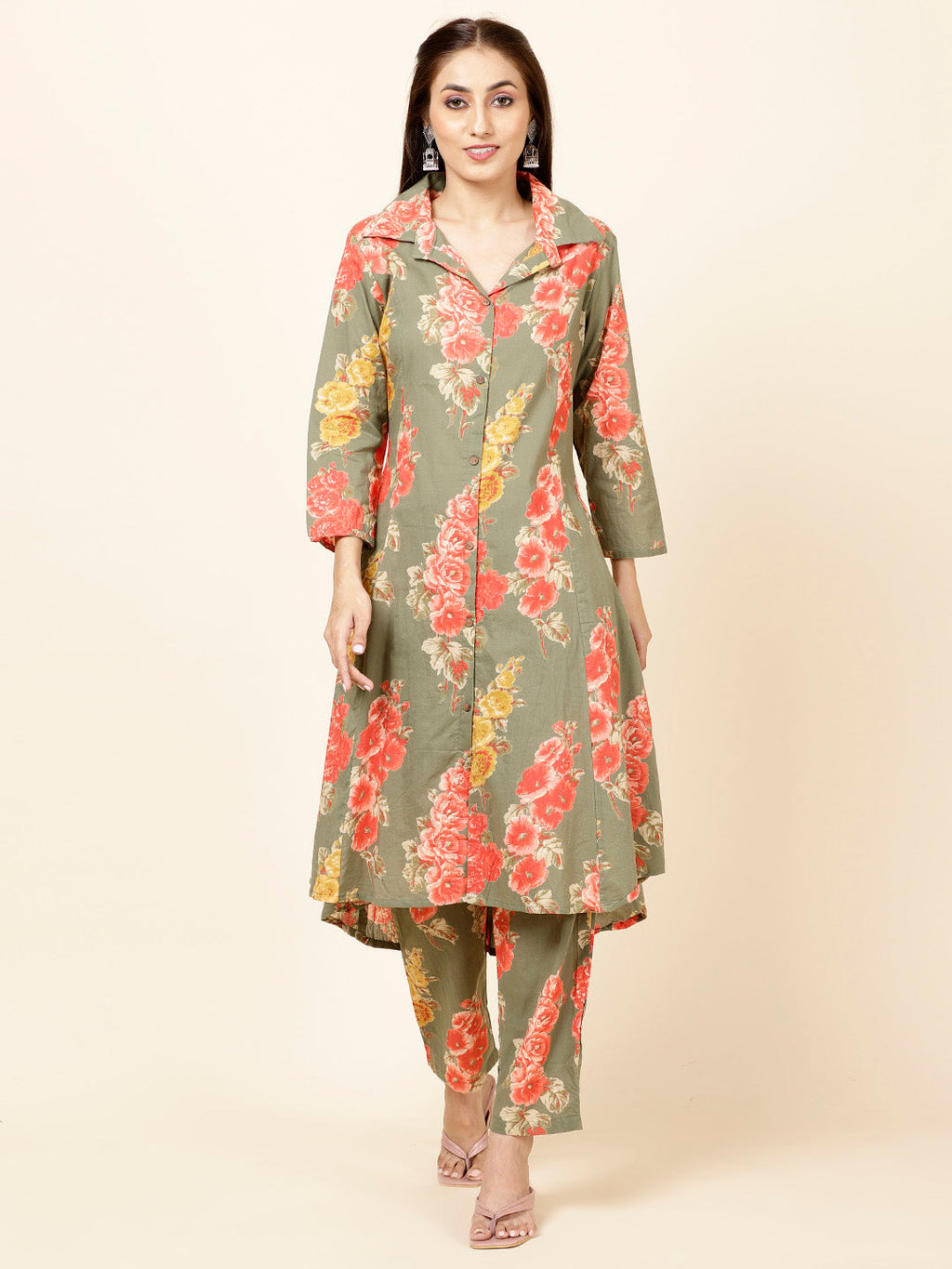 Floral Printed Cotton Kurta With Pants