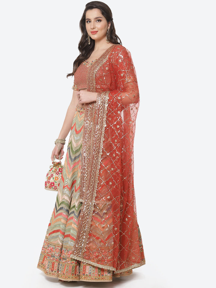 Embroidered Georgette Lehenga With Choli And Dupatta