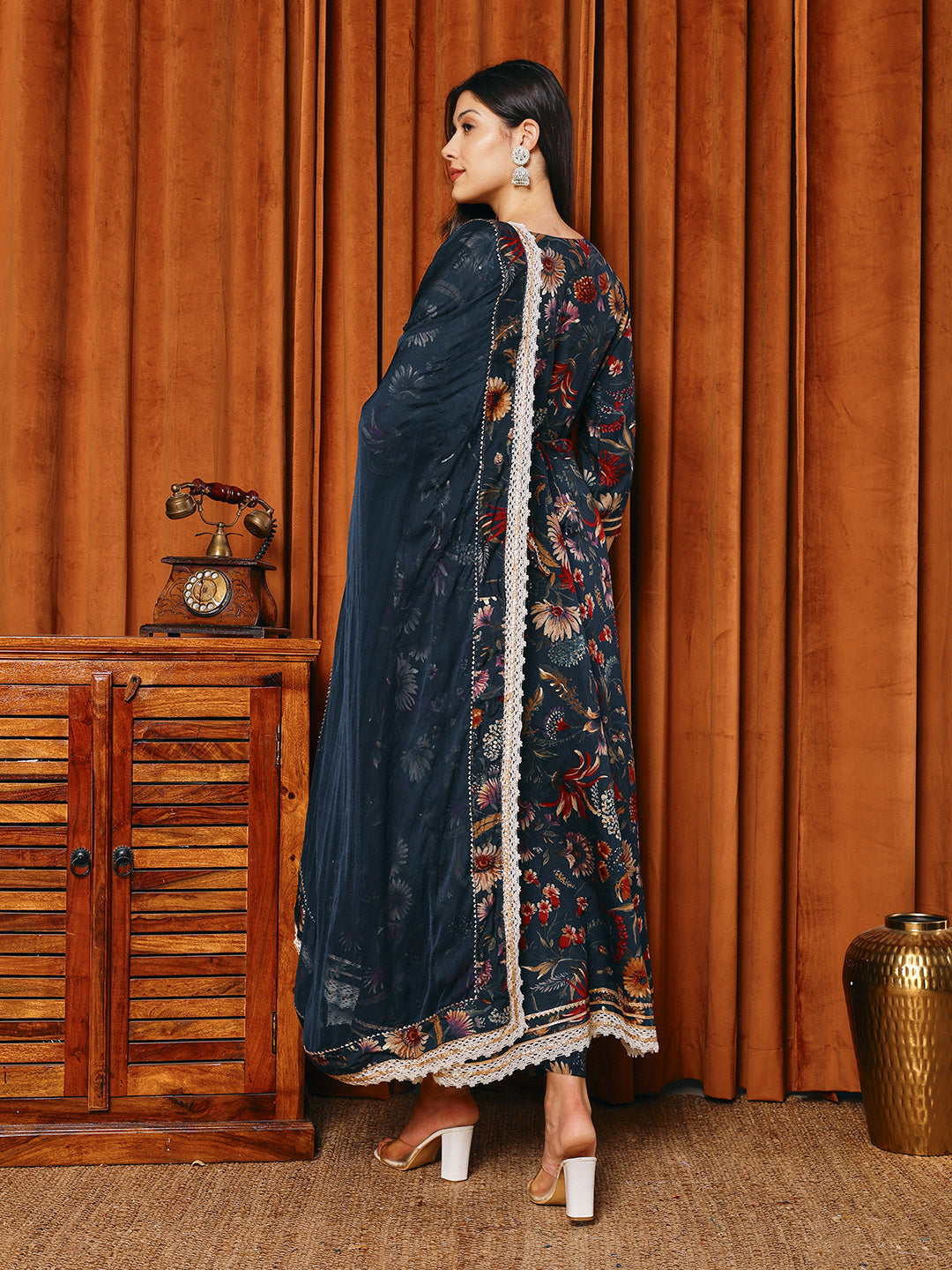 Printed Cotton Blend Kurta With Pants &amp; Dupatta