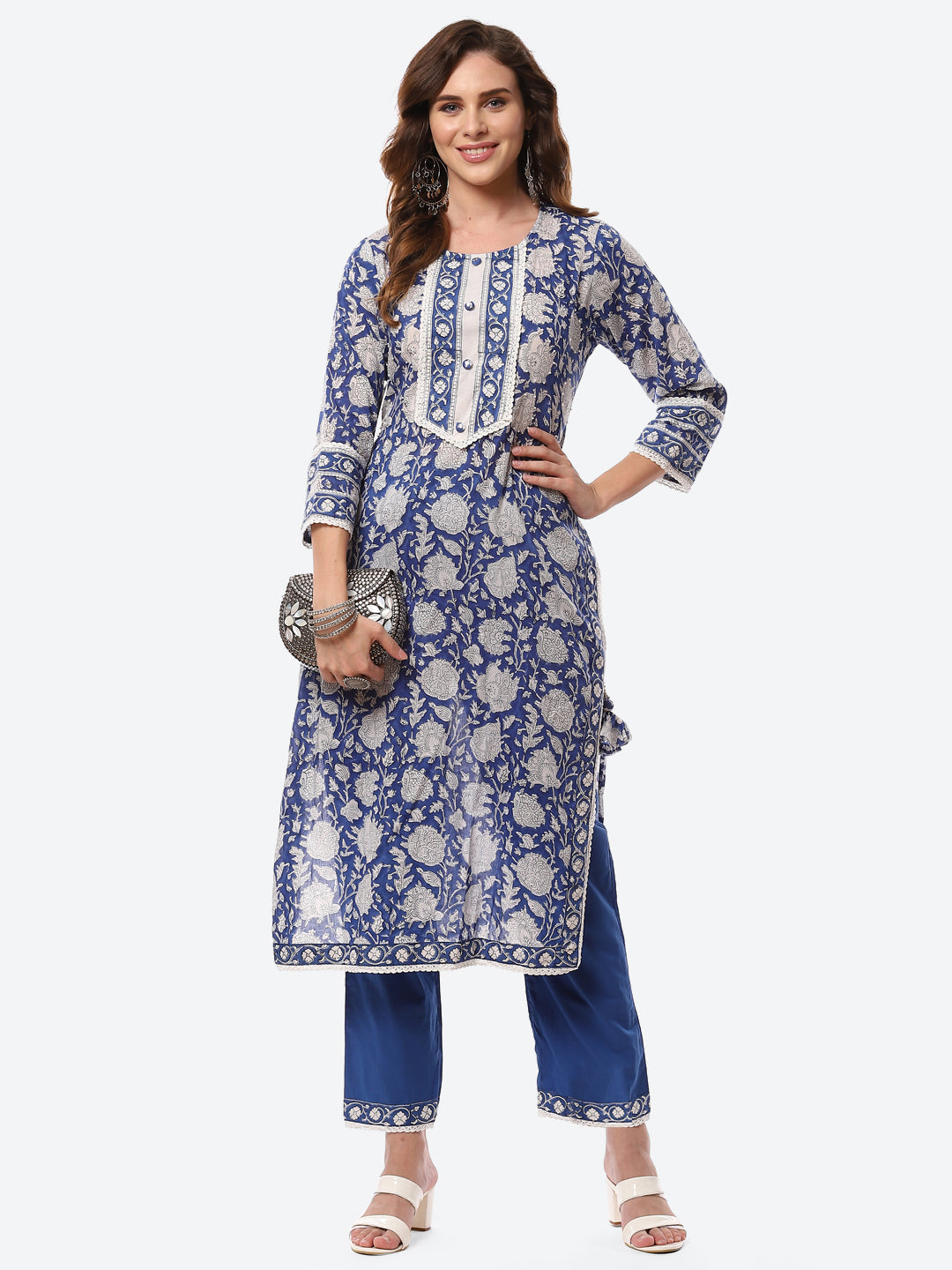 Floral Printed Cotton Kurta With Pants