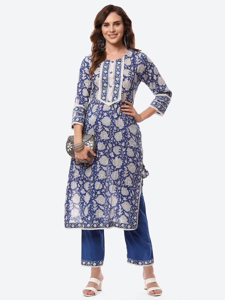 Floral Printed Cotton Kurta With Pants