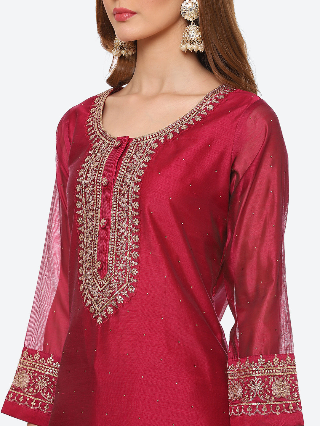Zari Ghera Chanderi Kurta With Pant &amp; Chanderi Dupatta