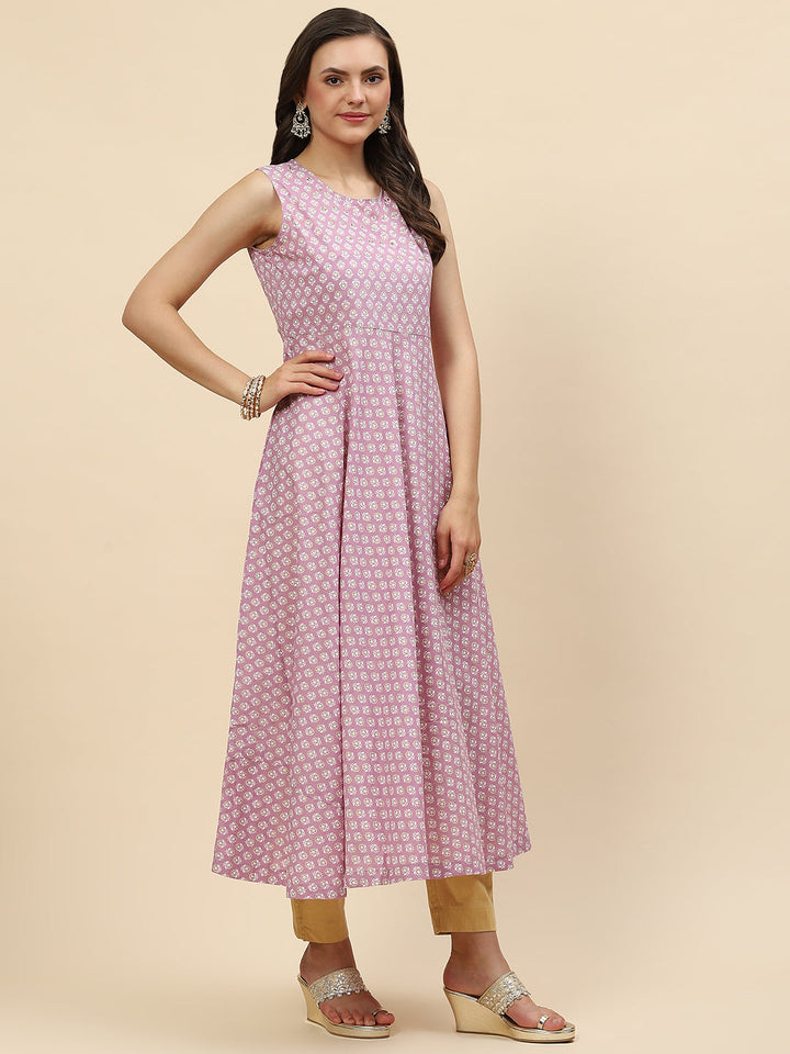 Floral Printed Cotton Anarkali Kurta With Jacket