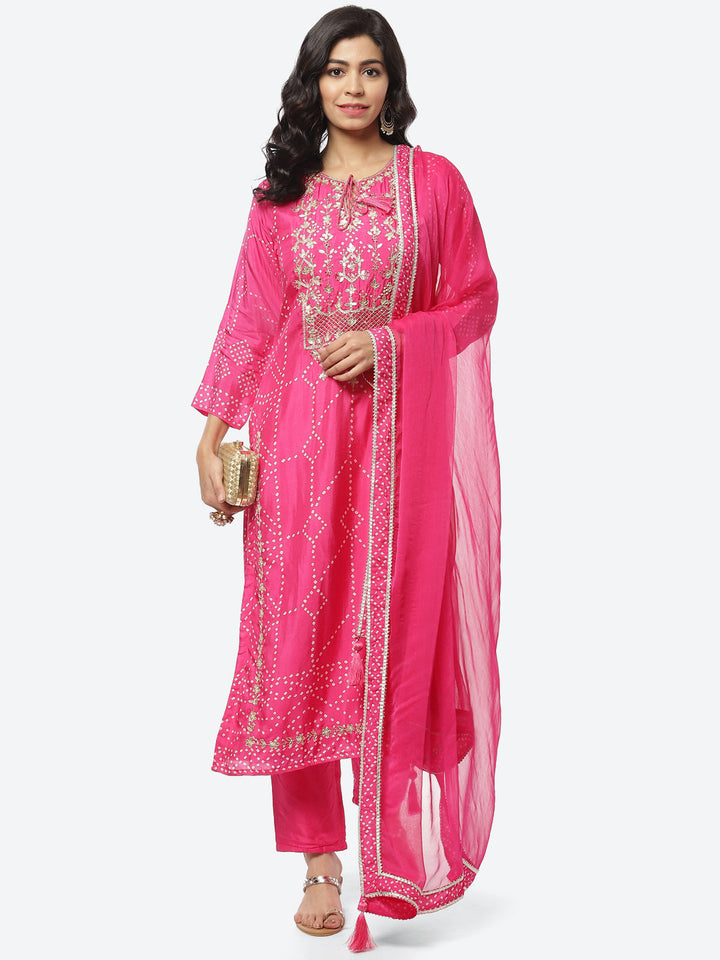 Gota Work Art Handloom Stitched Salwar Kameez With Chiffon Dupatta