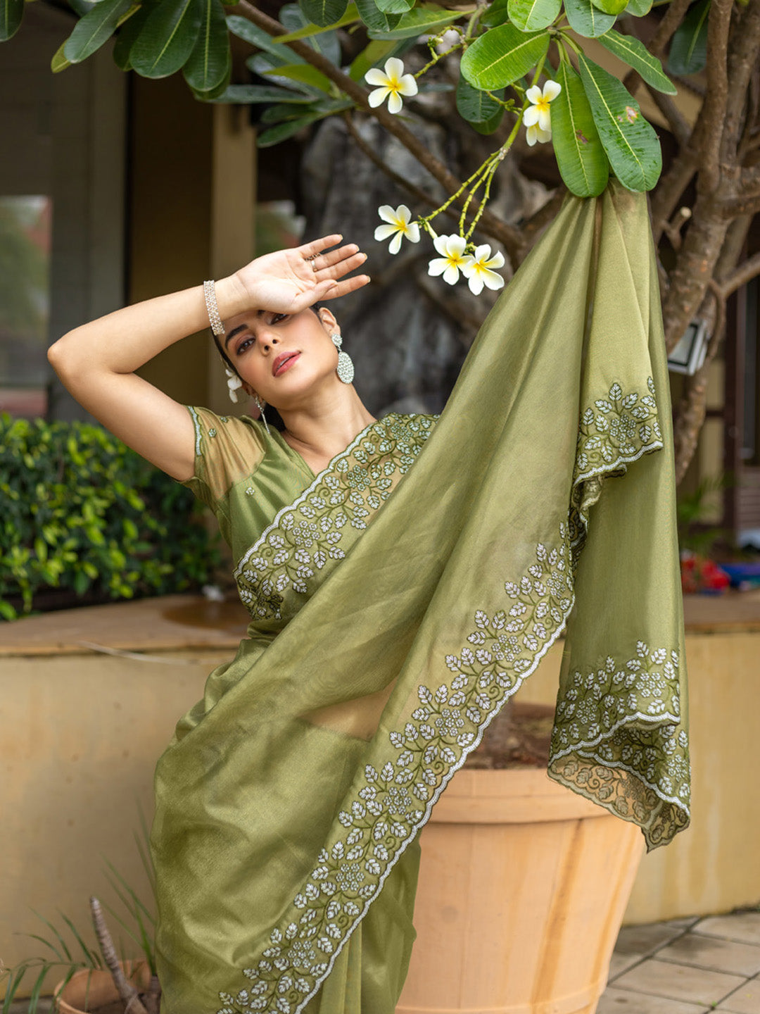Embroidered Net Saree