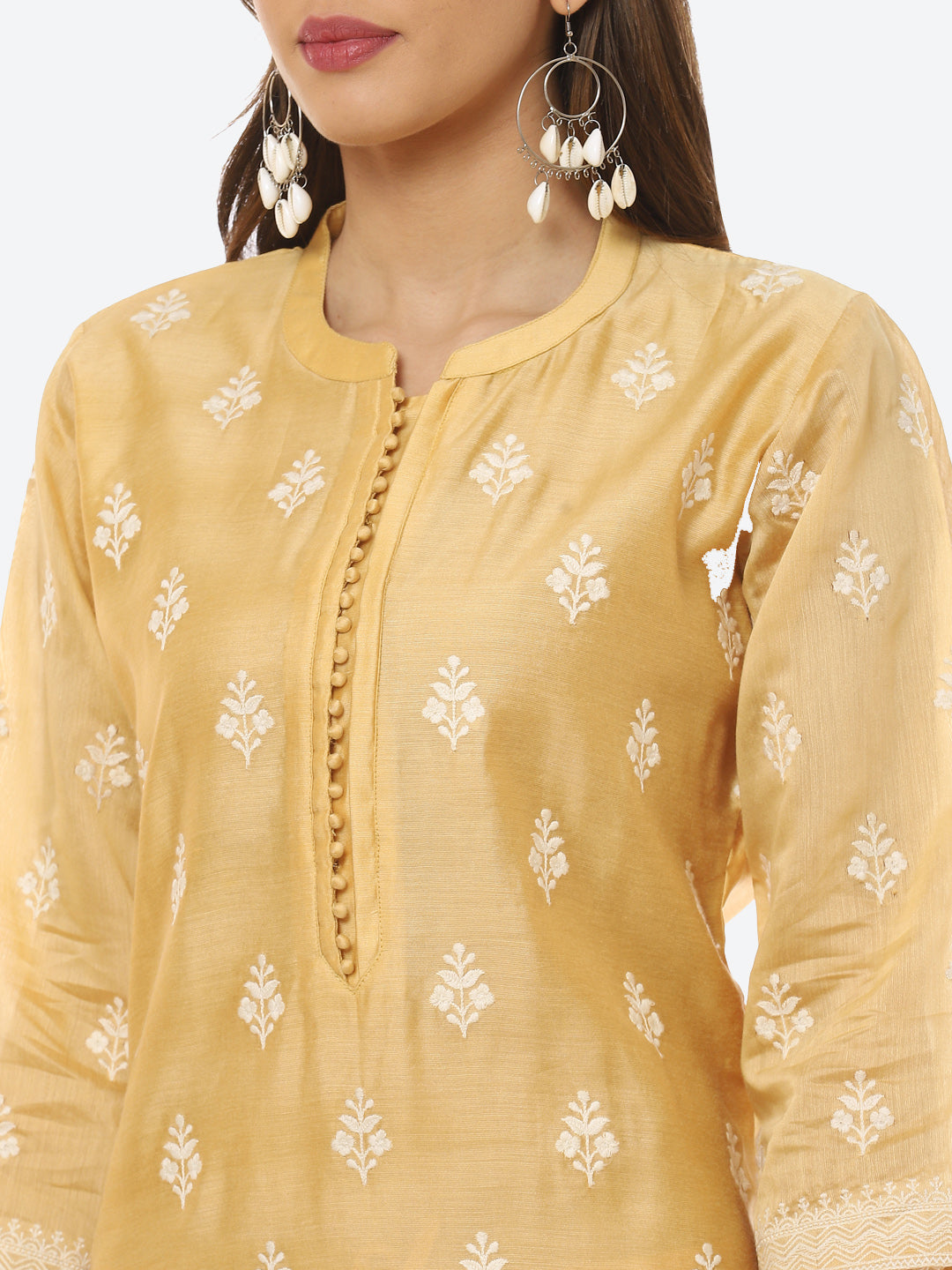 Resham Booti Cotton Kurta With Pant &amp; Dupatta