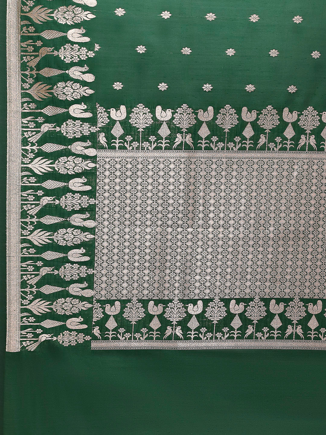 Zari Border Booti Cotton Blend Woven Saree