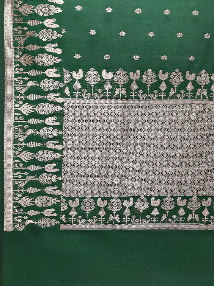 Zari Border Booti Cotton Blend Woven Saree