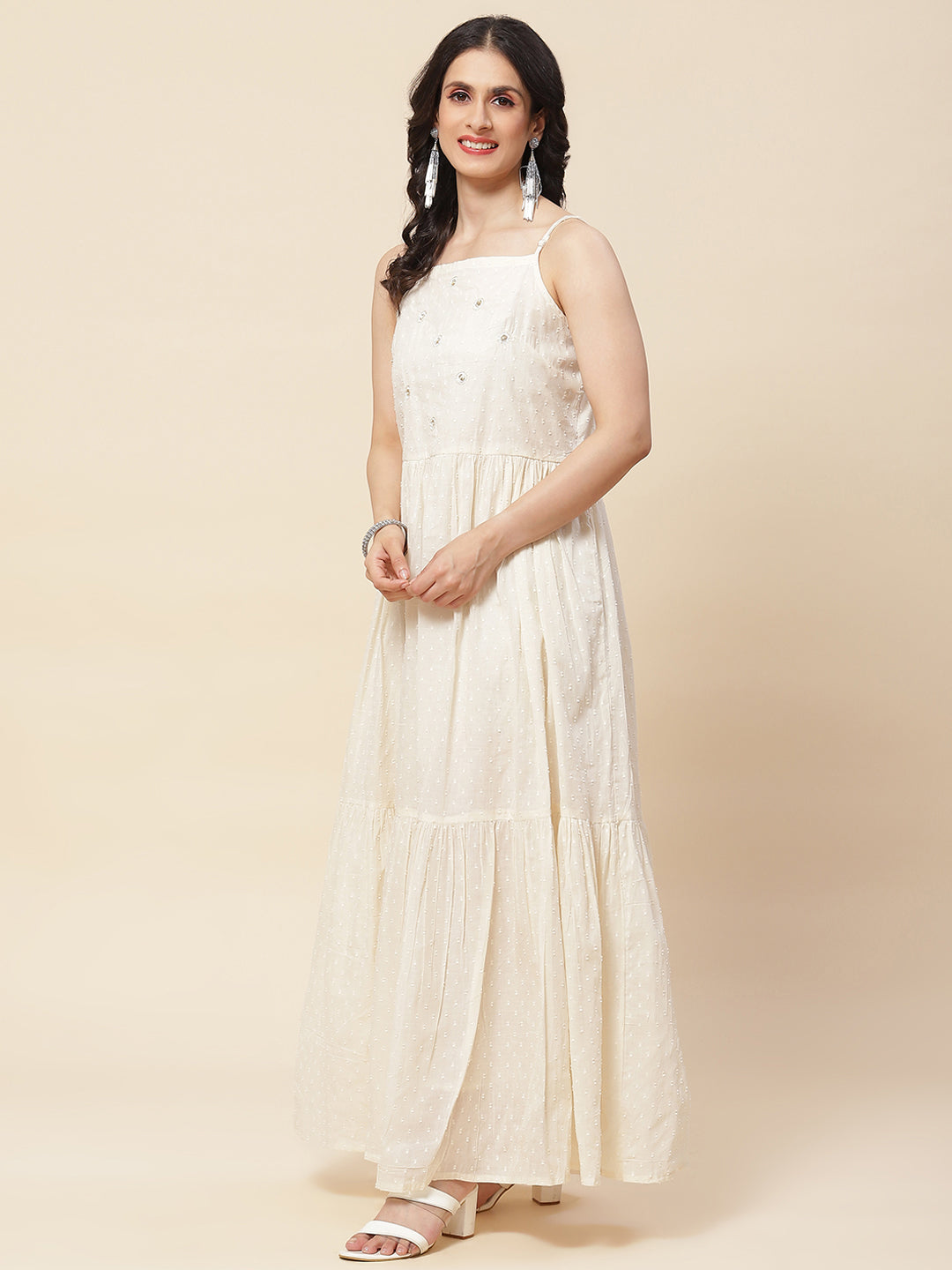 Embroidered Cotton Gown With Jacket
