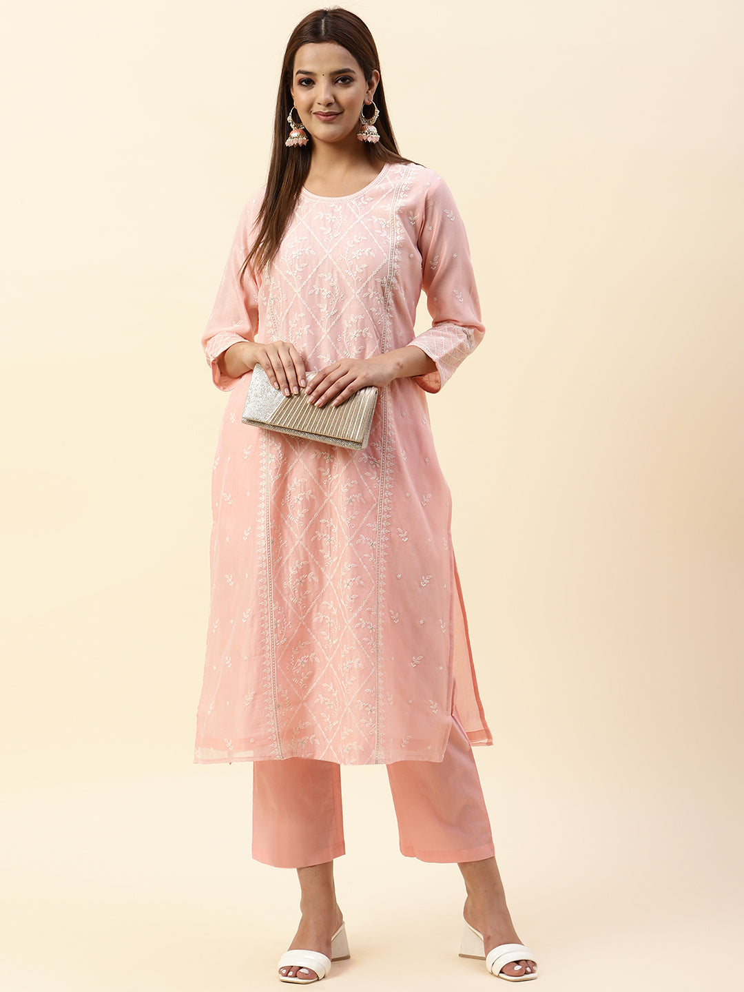 Embroidered Chanderi Kurta With Palazzo