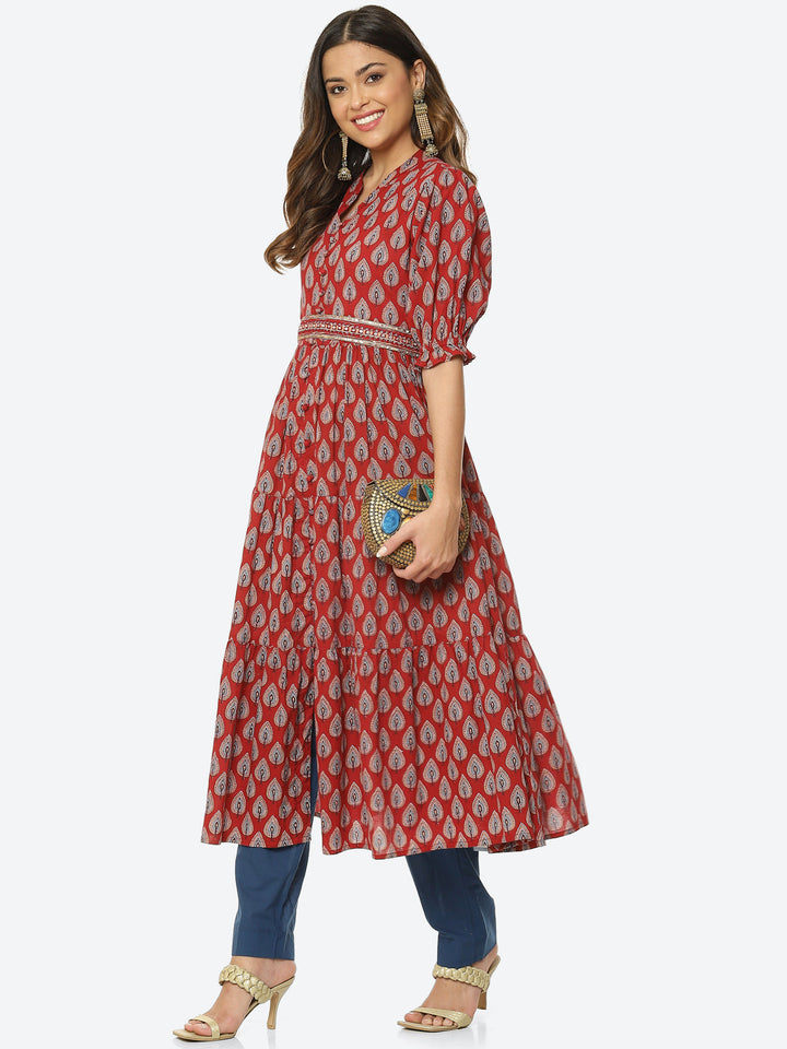 Floral Printed Cotton Anarkali Kurta