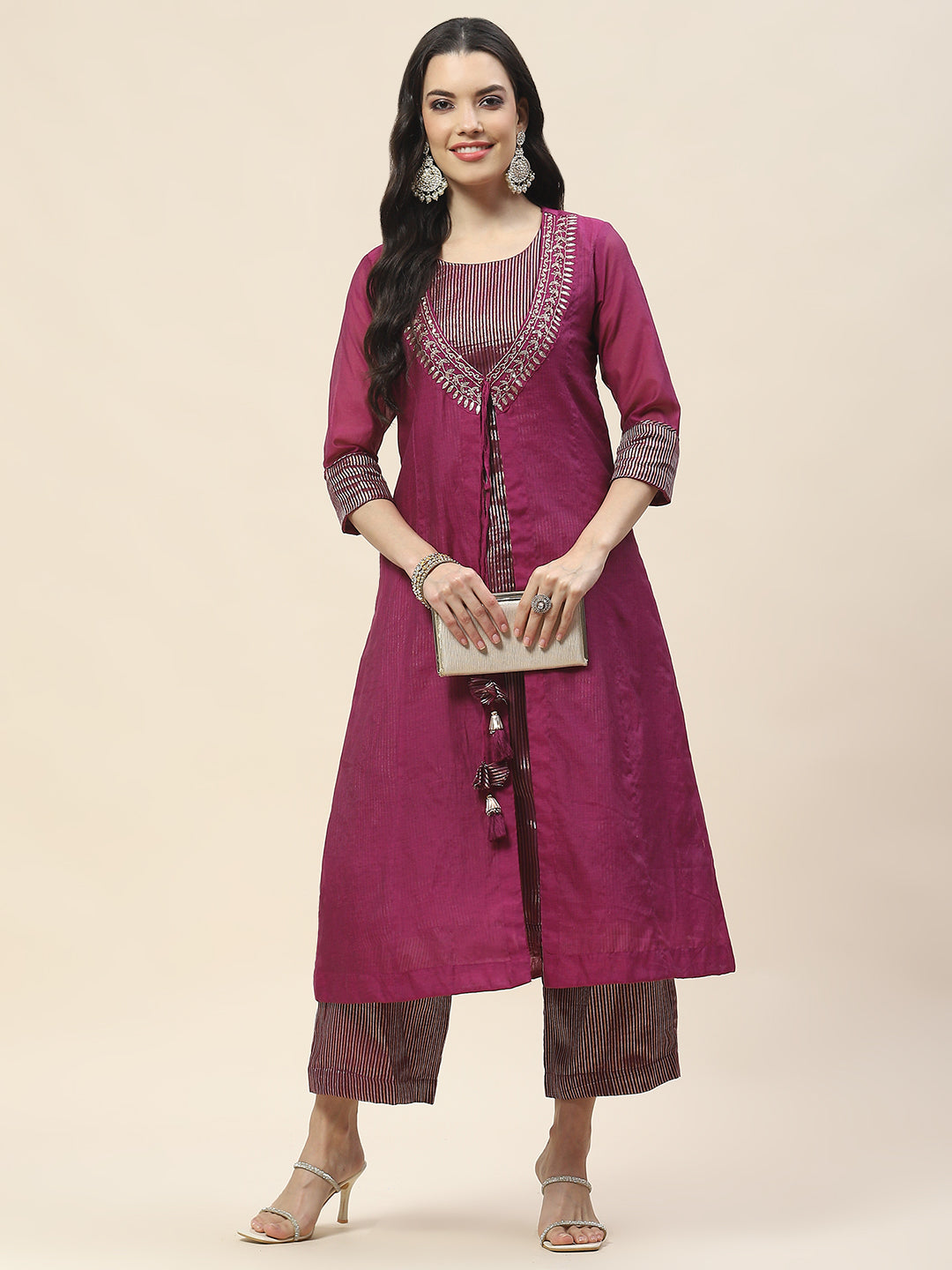 Plain Chanderi Kurta With Pants