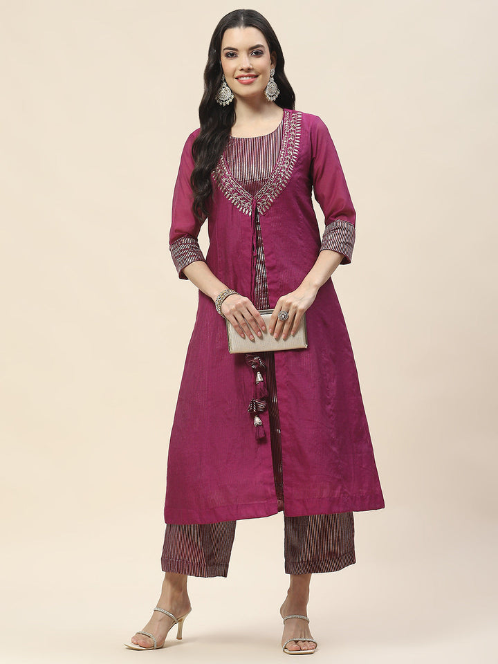 Plain Chanderi Kurta With Pants