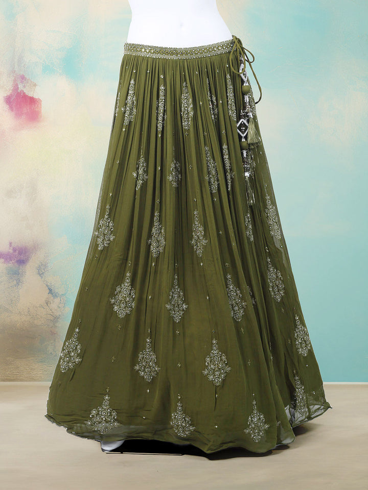 Resham Mirror Work Georgette Choli With Lehenga &amp; Dupatta