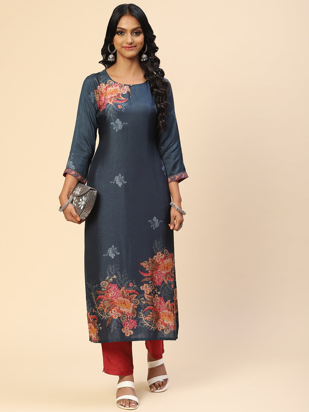 Floral Printed Cotton Kurta With Pants