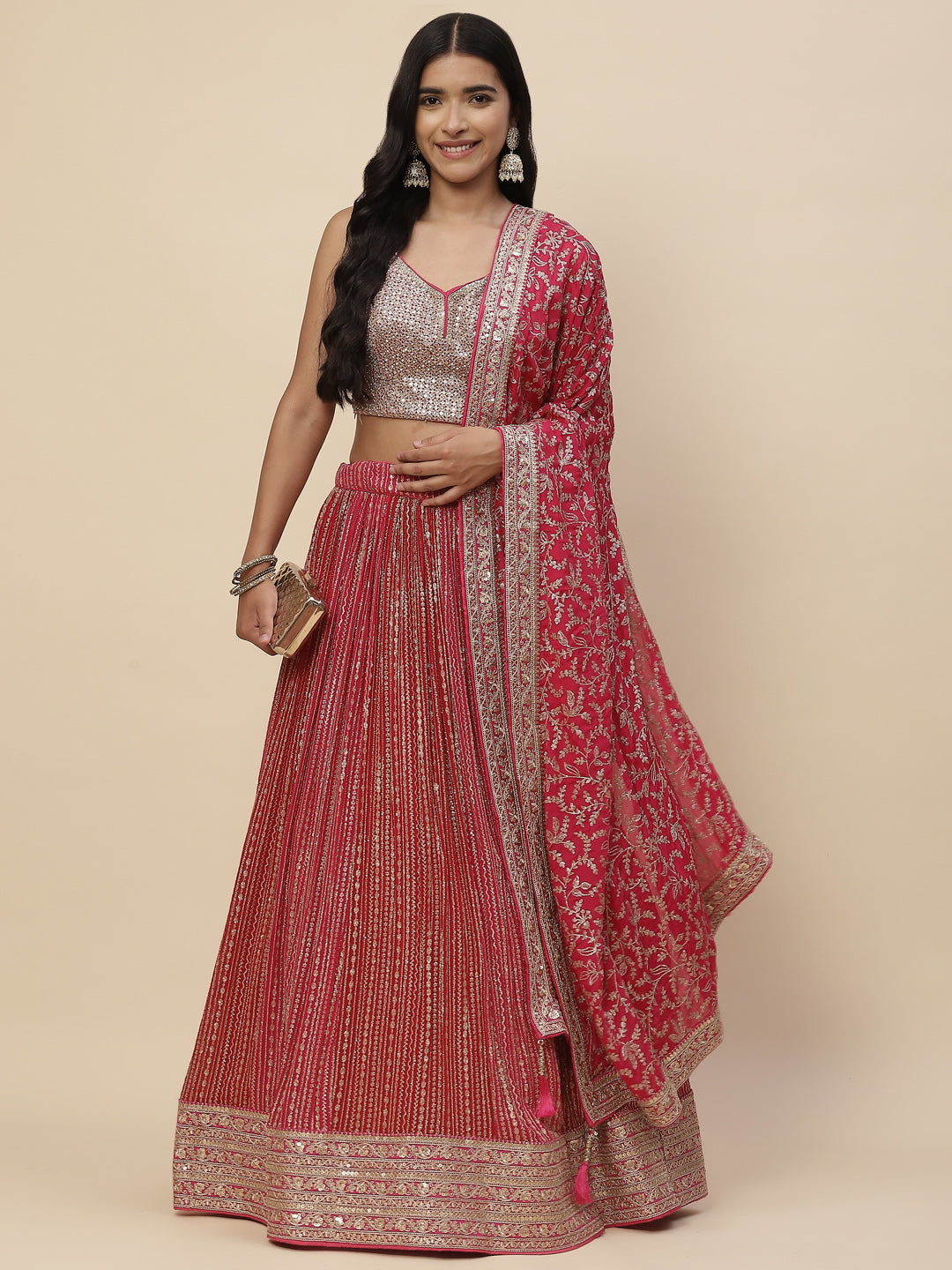 Zari Work Georgette Lehenga With Choli & Dupatta