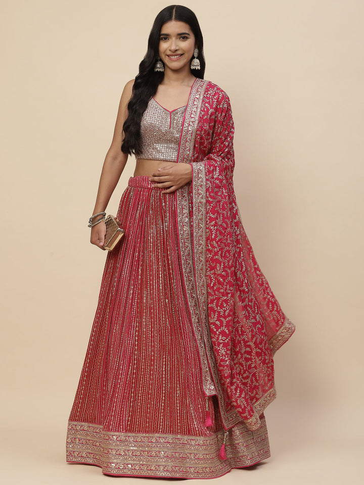 Zari Work Georgette Lehenga With Choli &amp; Dupatta