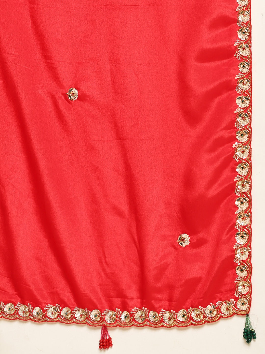 Sequin &amp; Cut Work Embroidered Crepe Saree