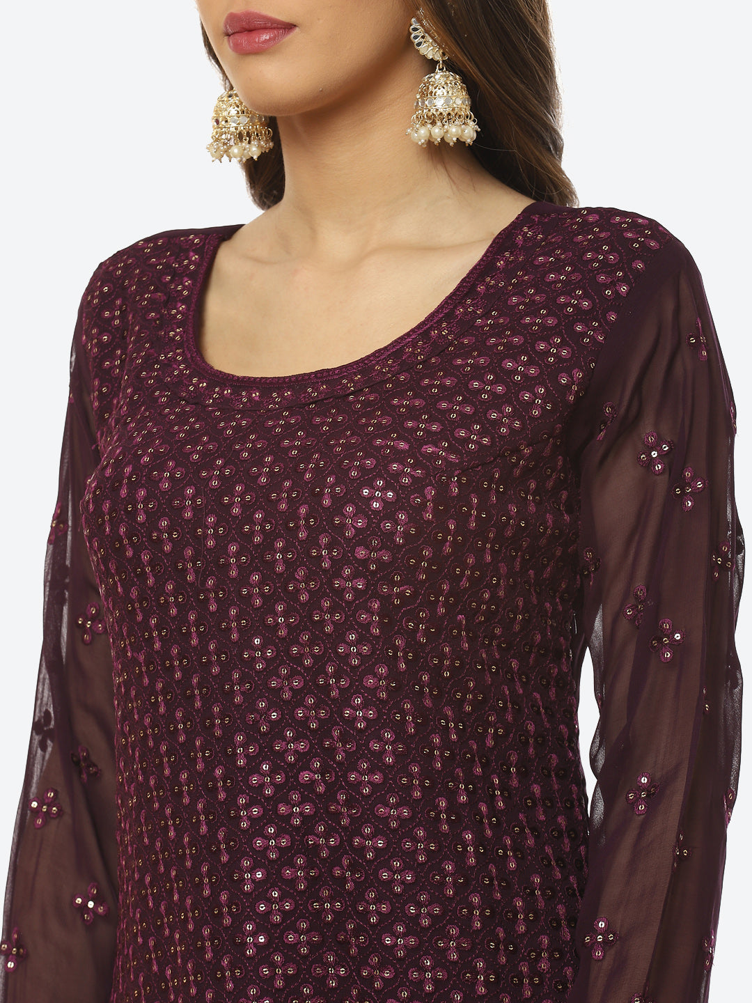Resham Sequin Booti Georgette kurti With Garara &amp; Dupatta
