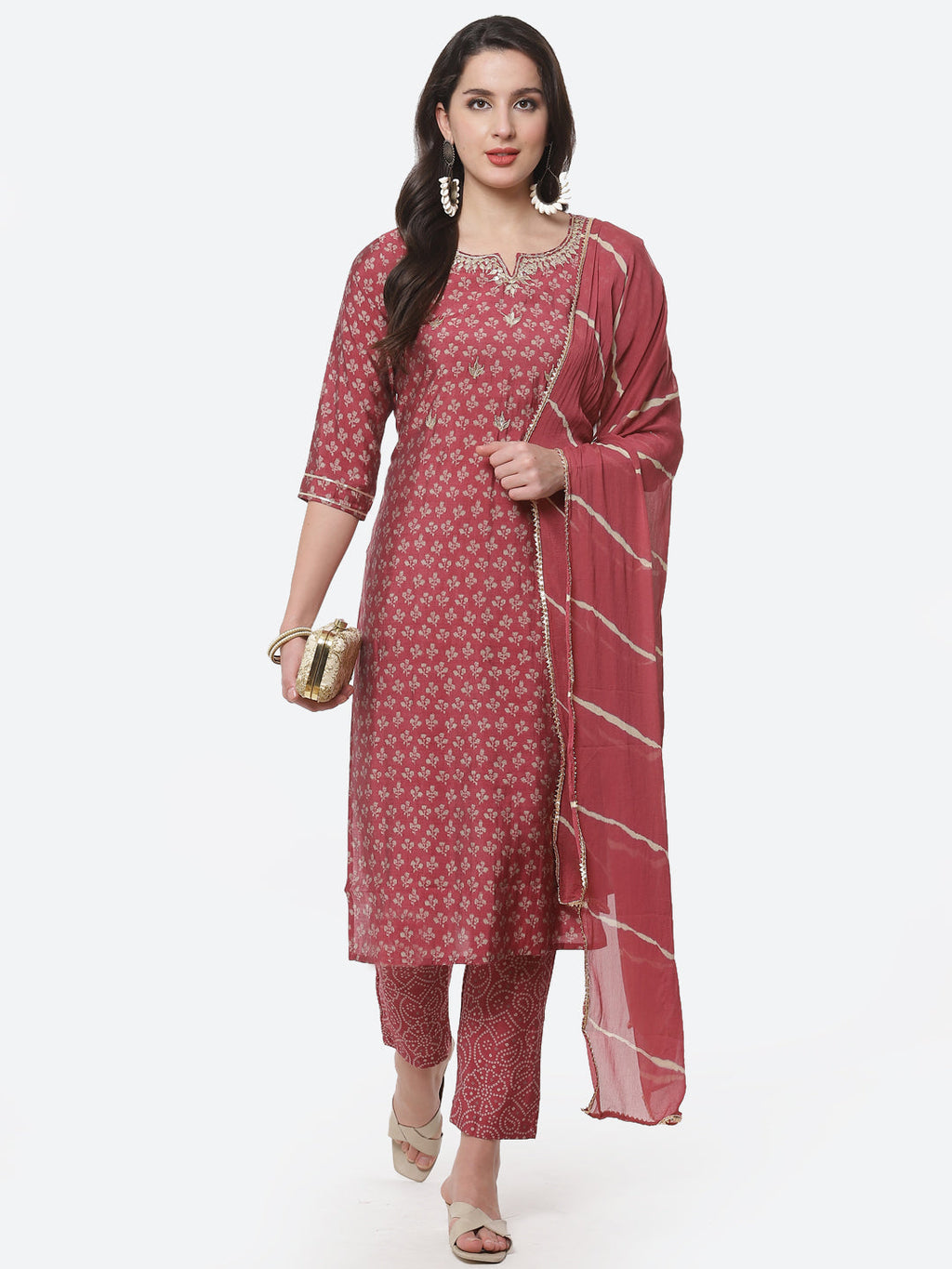 Cotton Muslin Printed Kurti With Pant And Dupatta