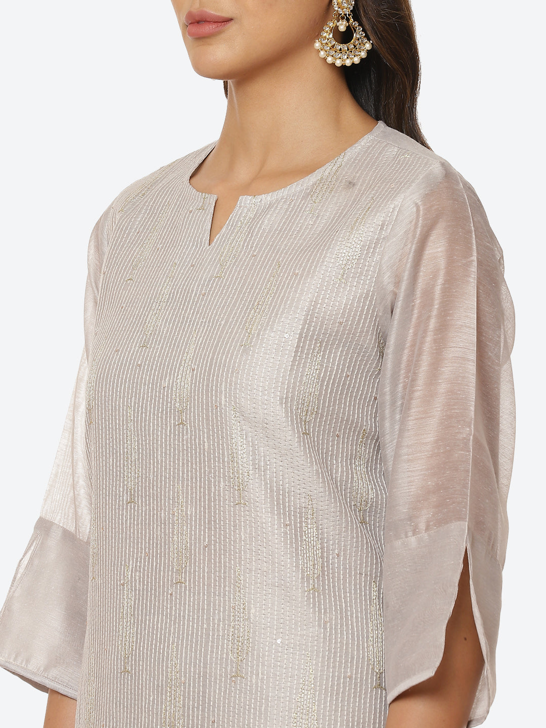 Sequin Work Chanderi Kurta With Pants &amp; Dupatta
