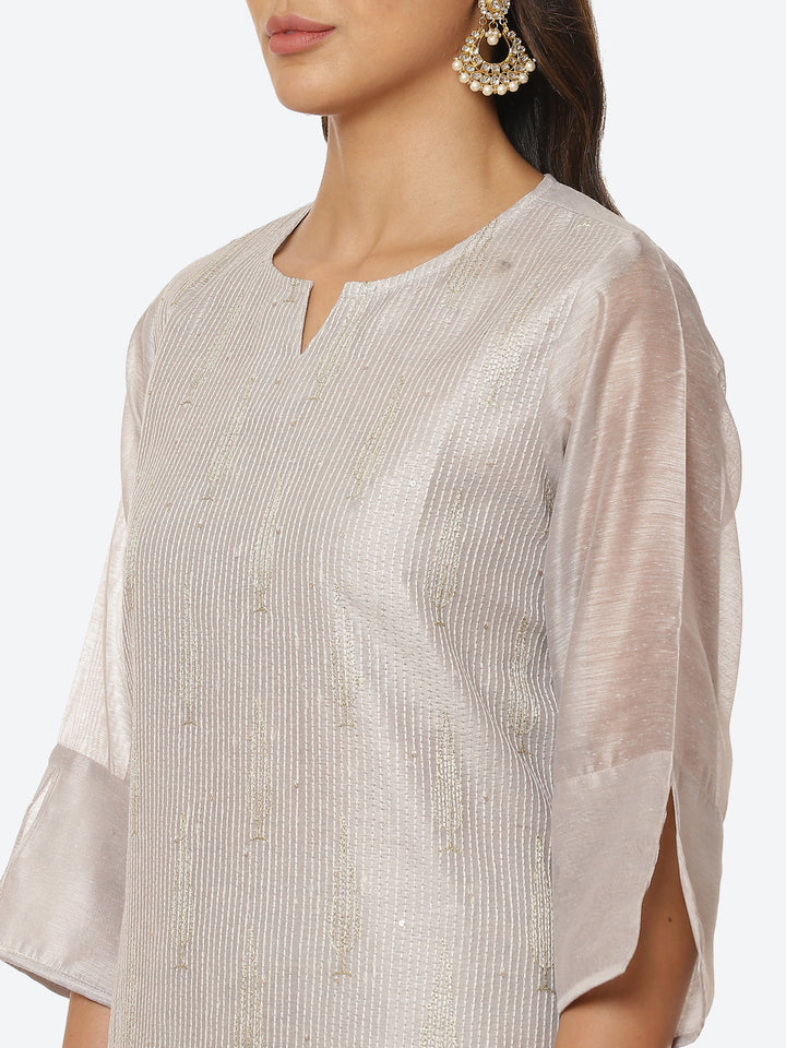 Sequin Work Chanderi Kurta With Pants &amp; Dupatta
