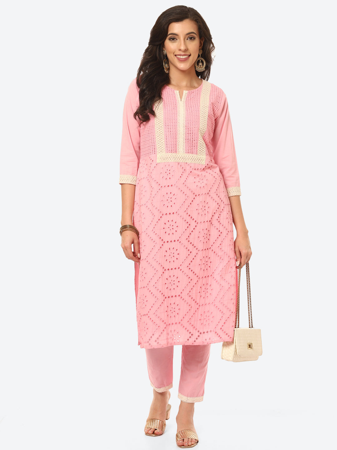 Cut Work Cotton Kurta With Pant