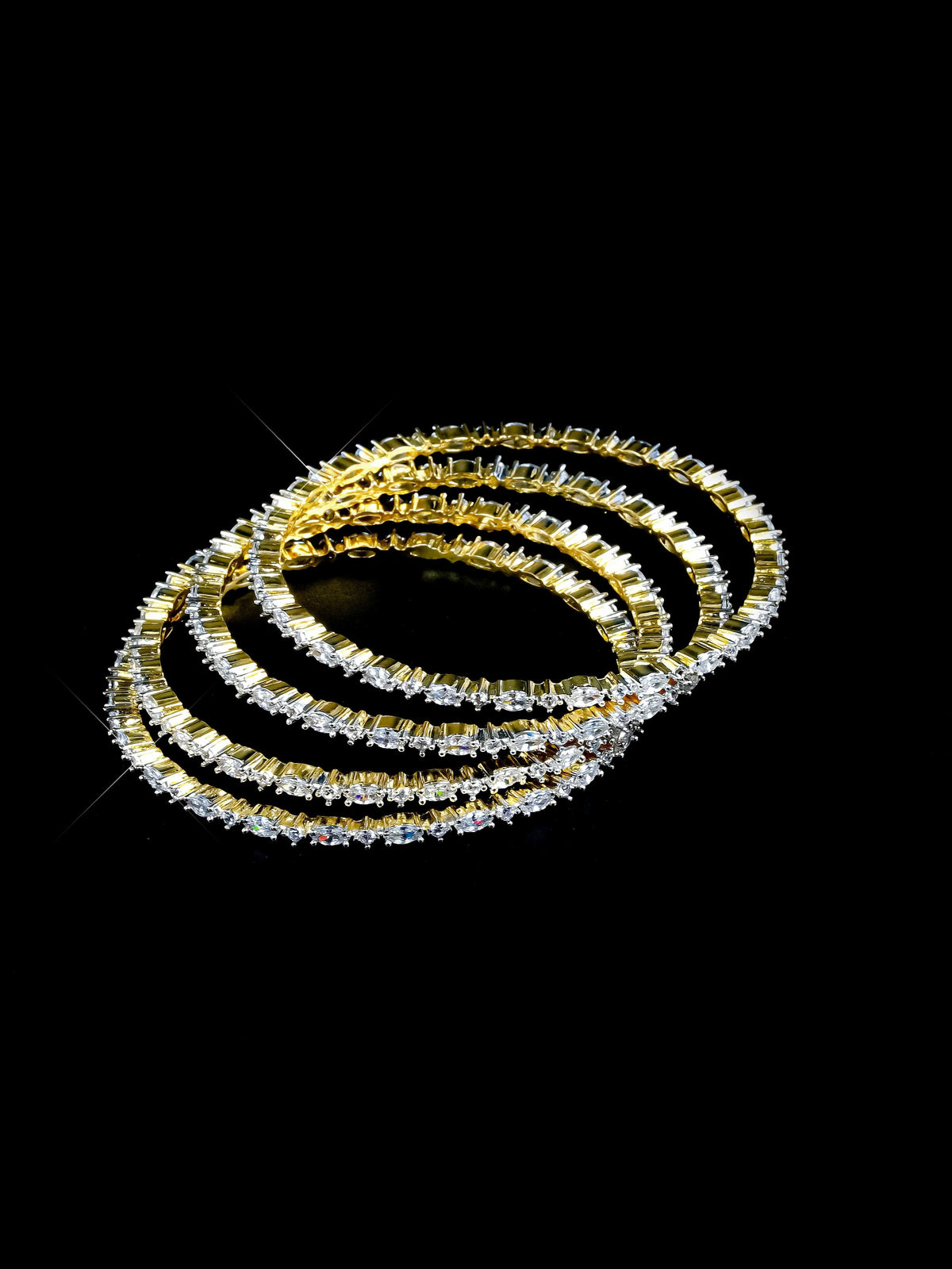Gold & White AD Bangles Set