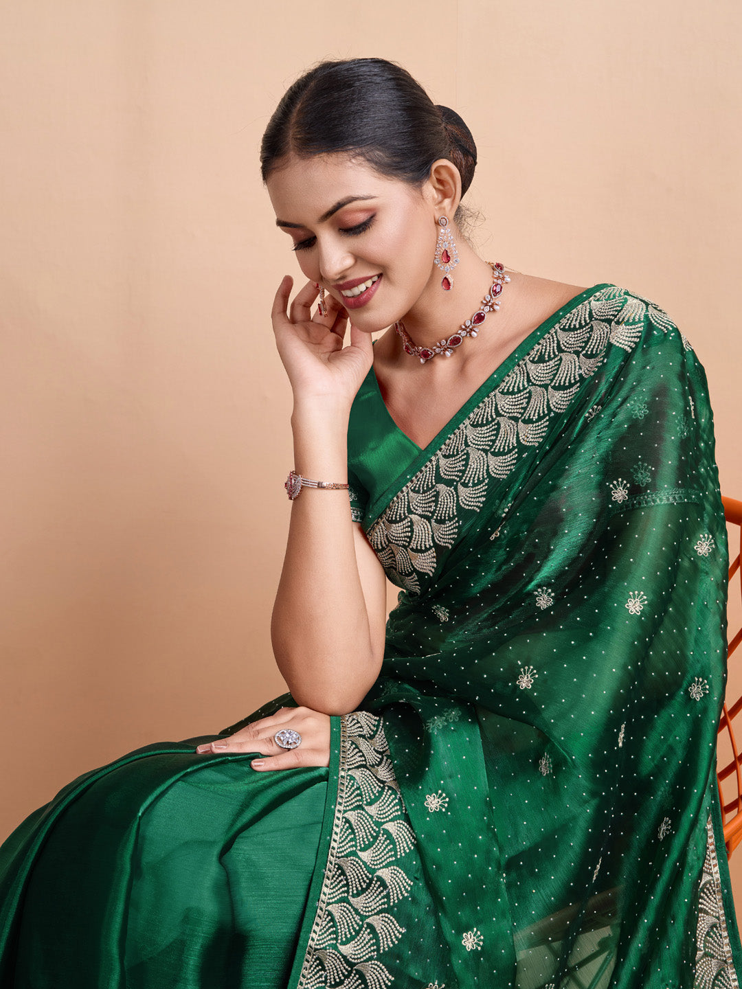 Embroidered Linen Blend Saree