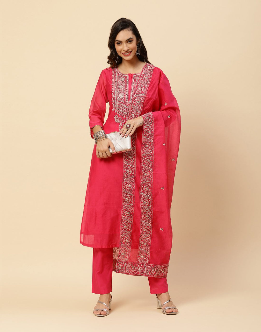 Embroidered Cotton Chanderi Salwar Kameez Stitched Suit With Chanderi Dupatta