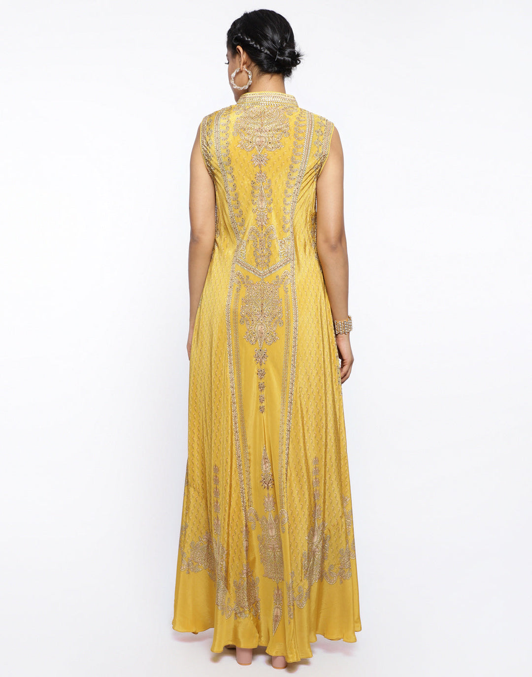 MBZ Meena Bazaar-Mustard Crepe Digital Printed Long Dress