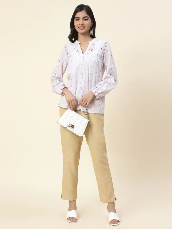 Cut Work Plain Cotton Kurti