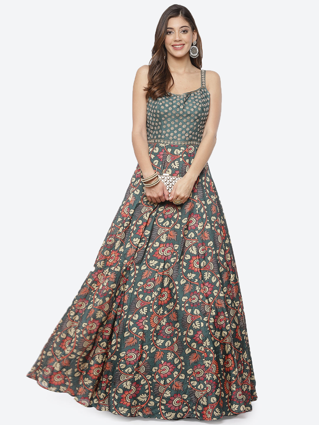 Floral Printed Satin Dress