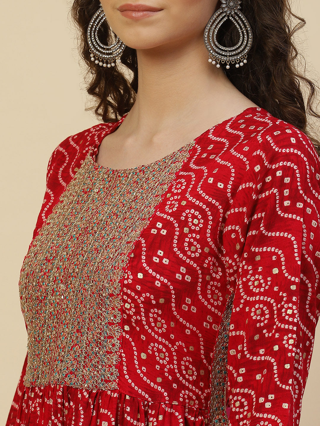 Bandhani Printed Cotton Kurta With Pants &amp; Dupatta