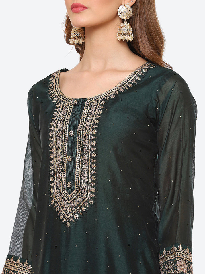 Zari Ghera Chanderi Kurta With Pant &amp; Chanderi Dupatta